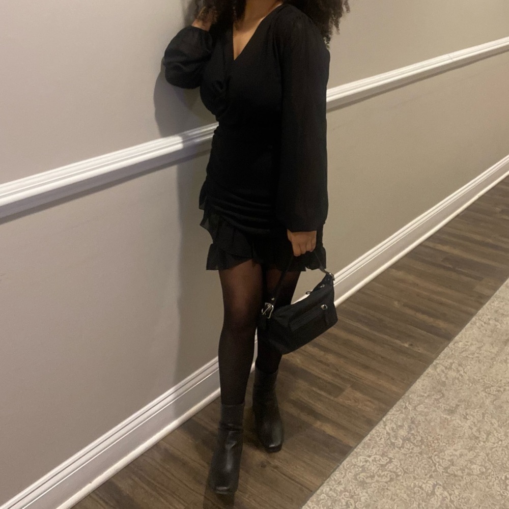 Double crazy ruched ruffle hem dress